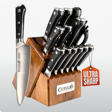 Ultra sharp kitchen knife set with wooden block, ideal for home cooks and chefs
