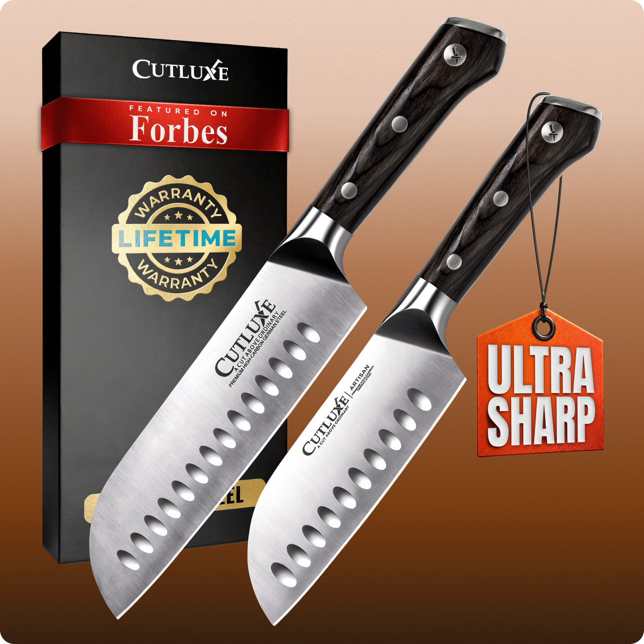 Product image 1 of 6: Ultra sharp Cutluxe kitchen knives with lifetime warranty, featured on Forbes, ideal for home cooks and chefs