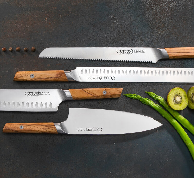 CUTLUXE Chef, Santoku & Utility Knife Set – Forged High Carbon German Steel  –