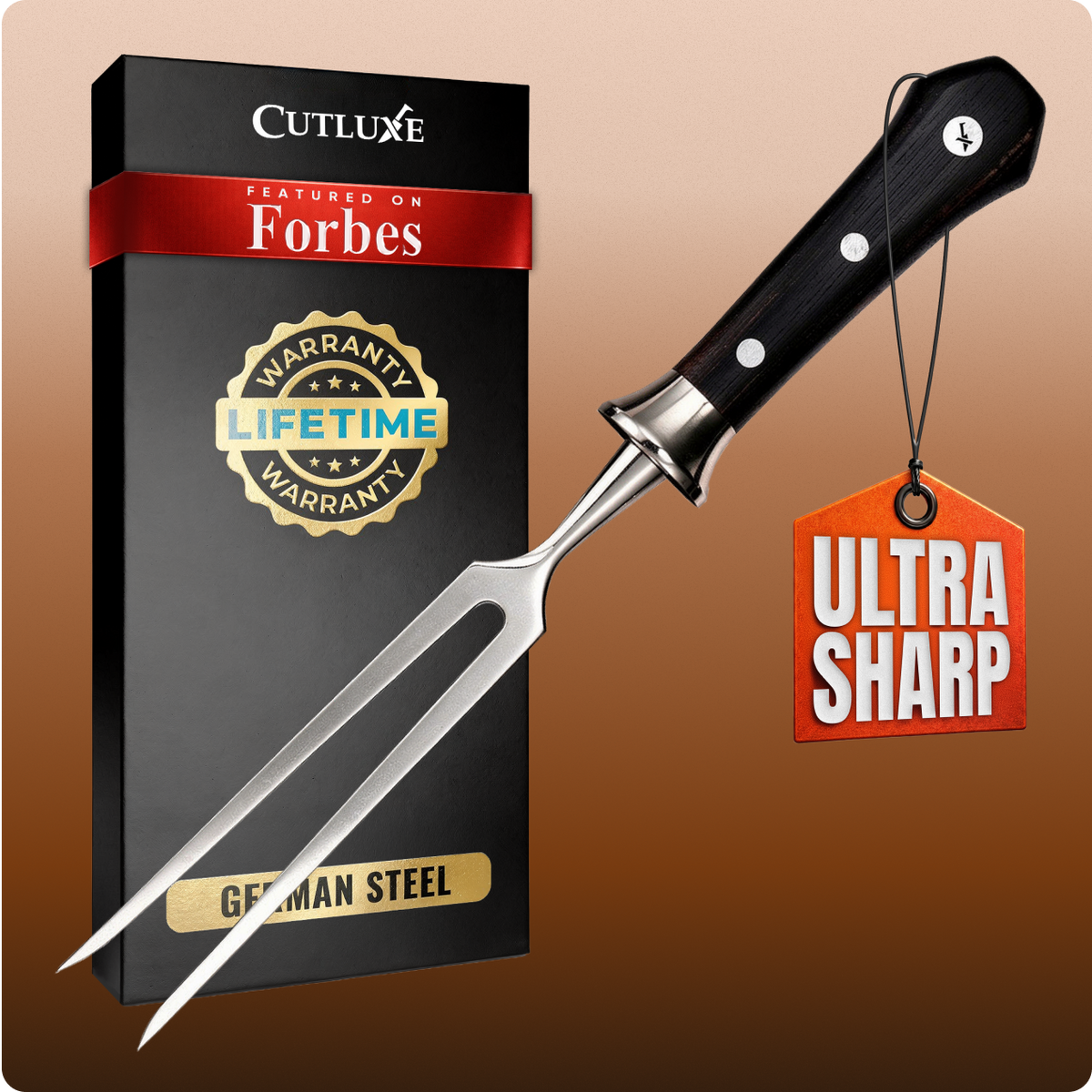 Product image 1 of 2: Ultra sharp German steel carving fork with lifetime warranty, featured on Forbes
