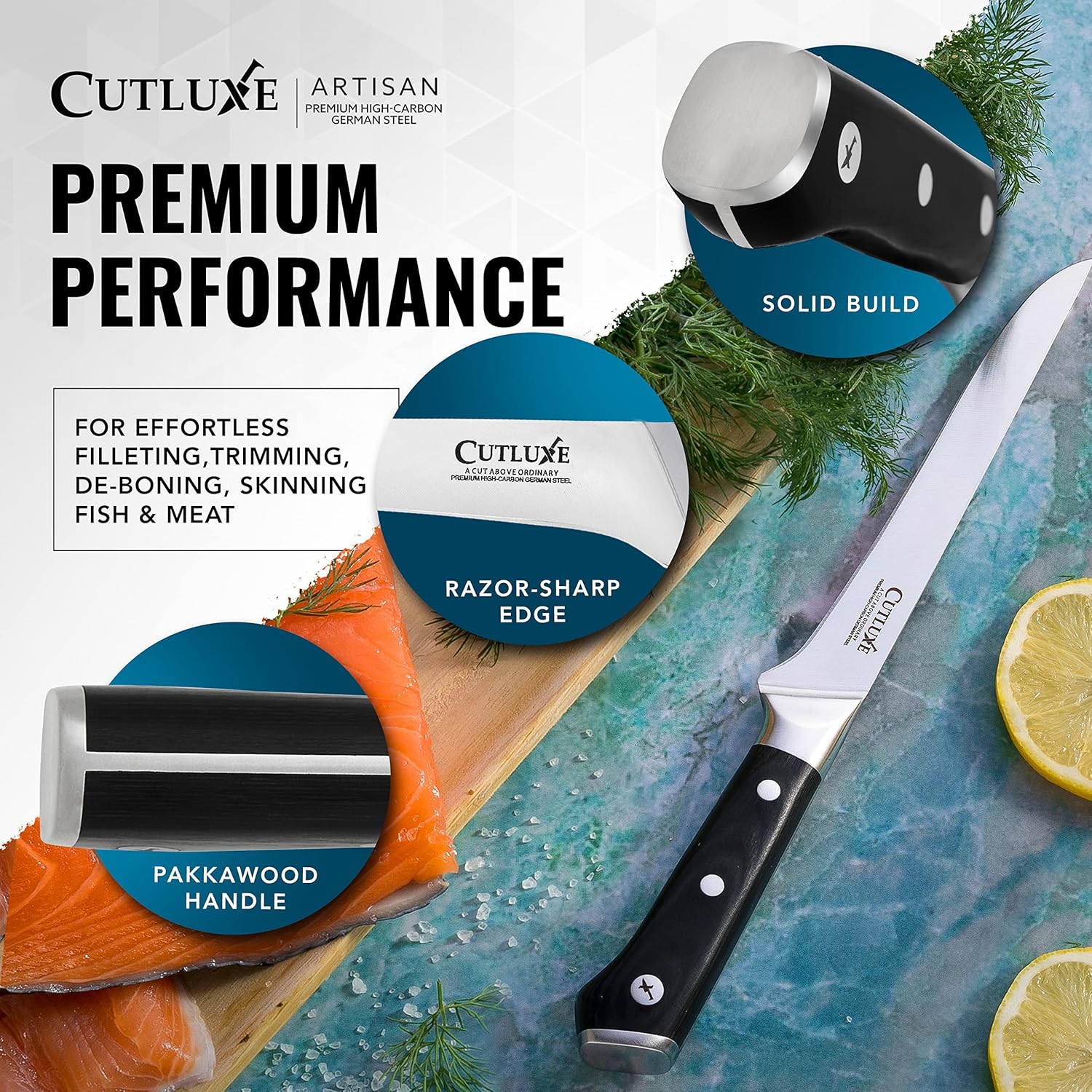 Product image 3 of 8: Premium high-carbon German steel knife with Pakkawood handle for filleting fish and meat