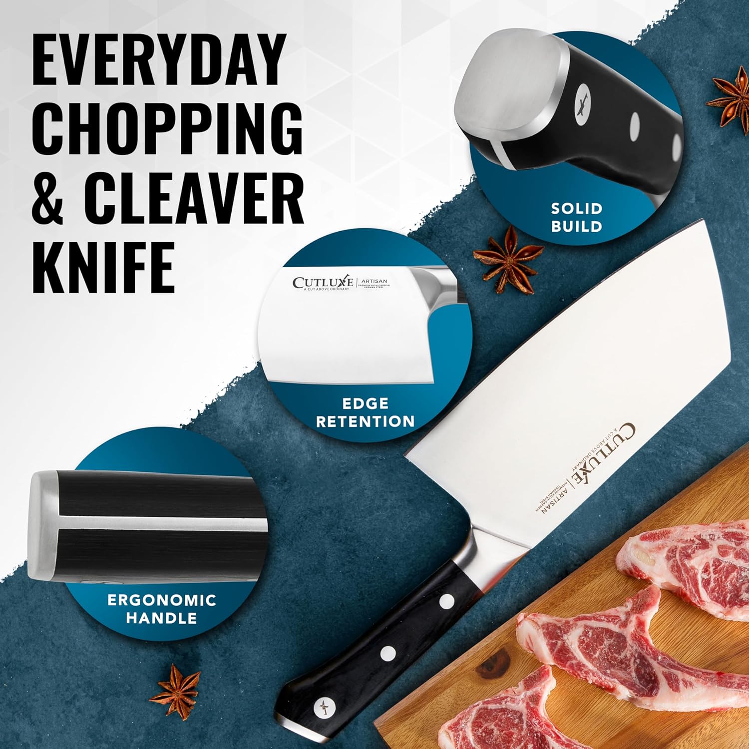 Product image 5 of 7: Everyday chopping & cleaver knife with ergonomic handle, solid build, and edge retention for home cooks and chefs