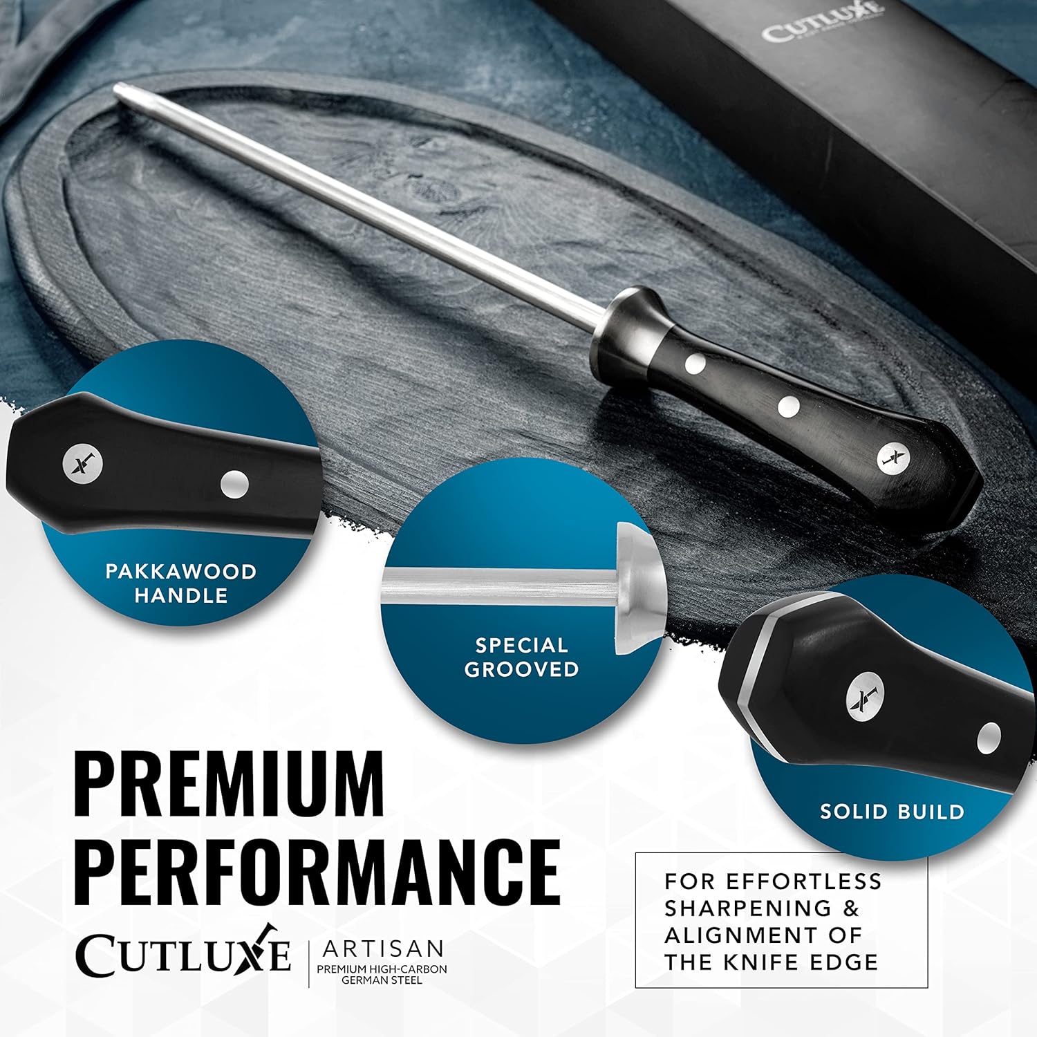 Product image 6 of 7: Premium knife sharpener with pakkawood handle, special grooved design, and solid build for effortless sharpening