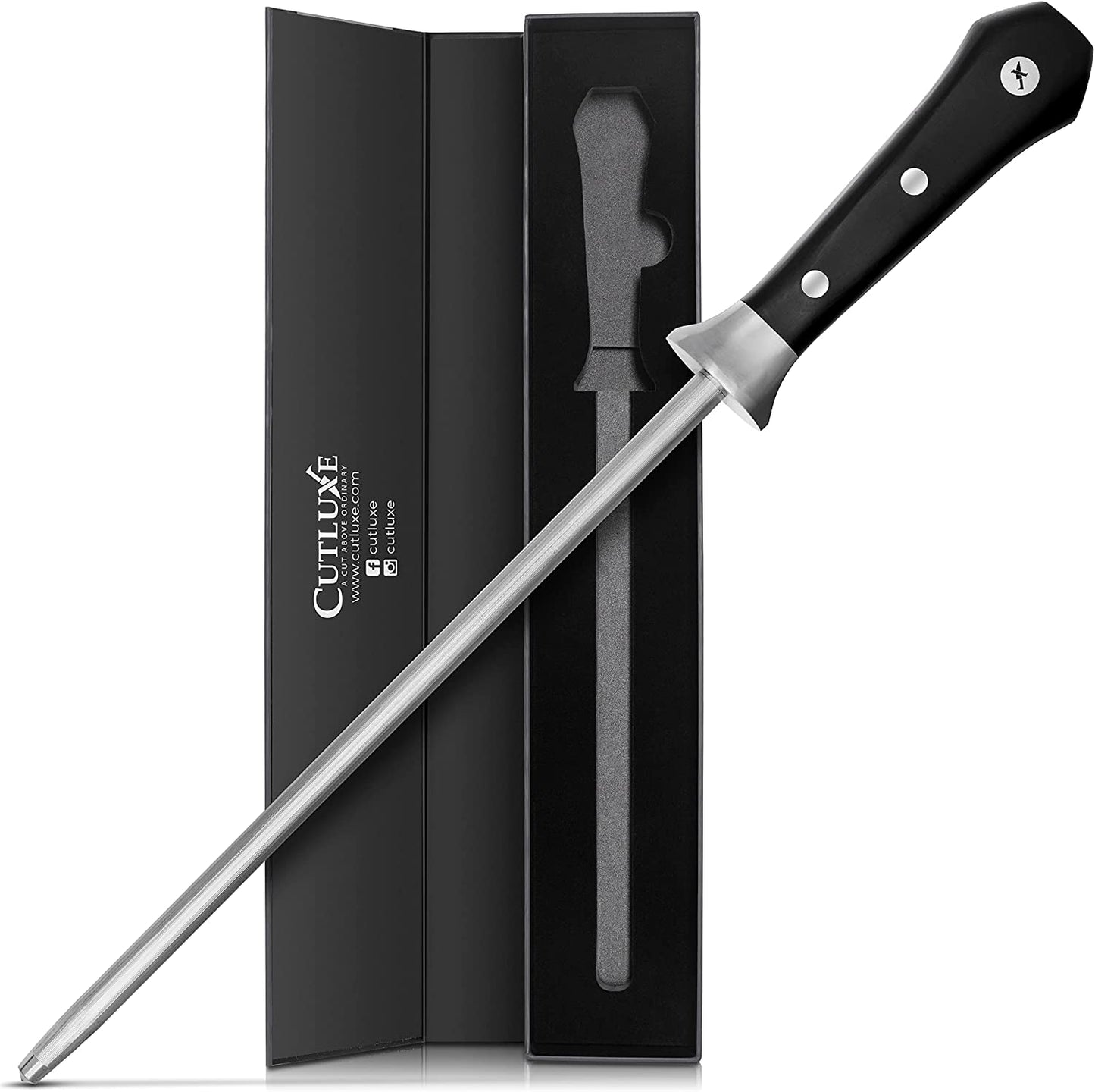 Cutluxe Honing Steel - 10 Sharpening Rod - Full Tang Ergonomic Handle Design - Artisan Series