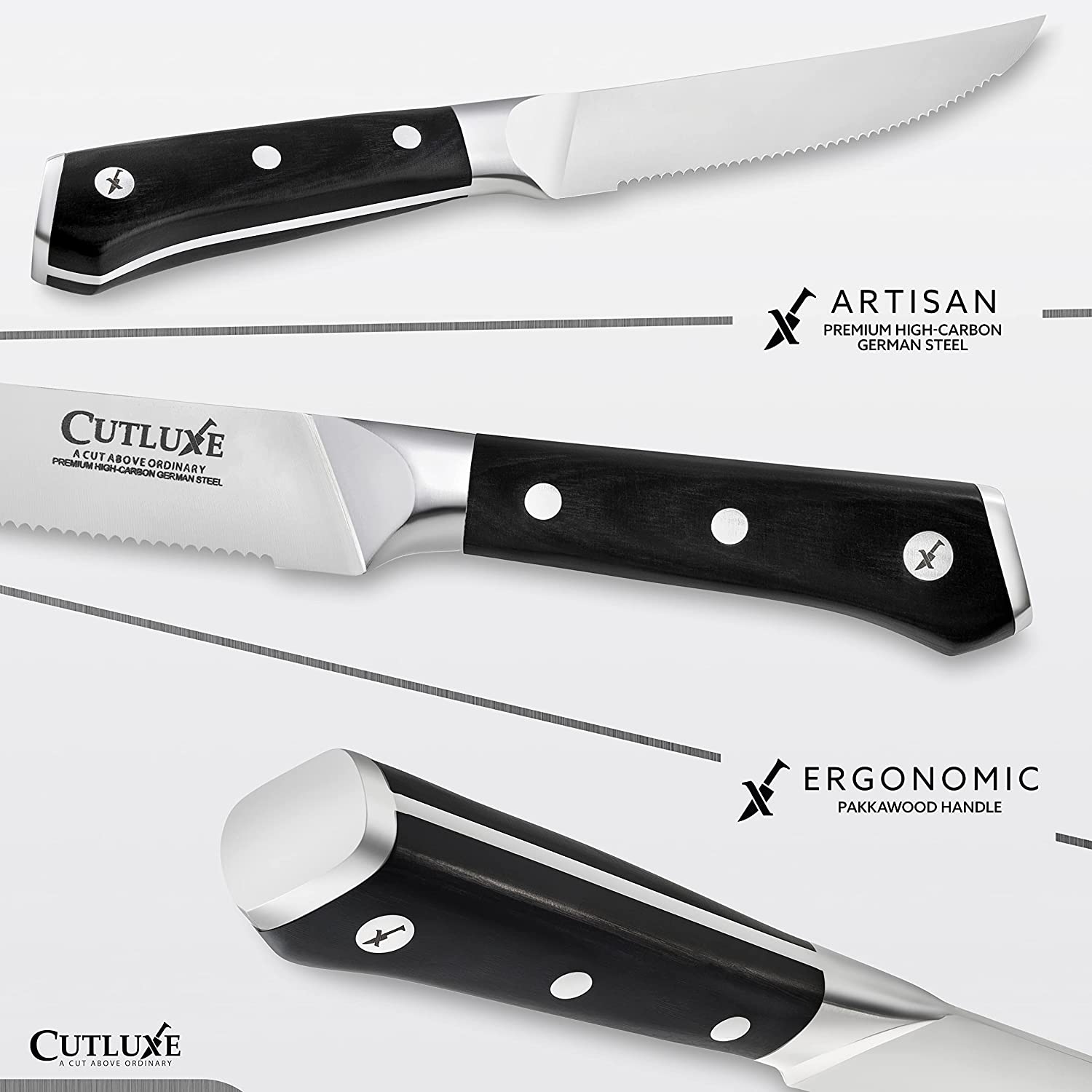 Steak Knife Set of 4, German Stainless Steel Dinner Cutlery Serrated Meat  Slicer