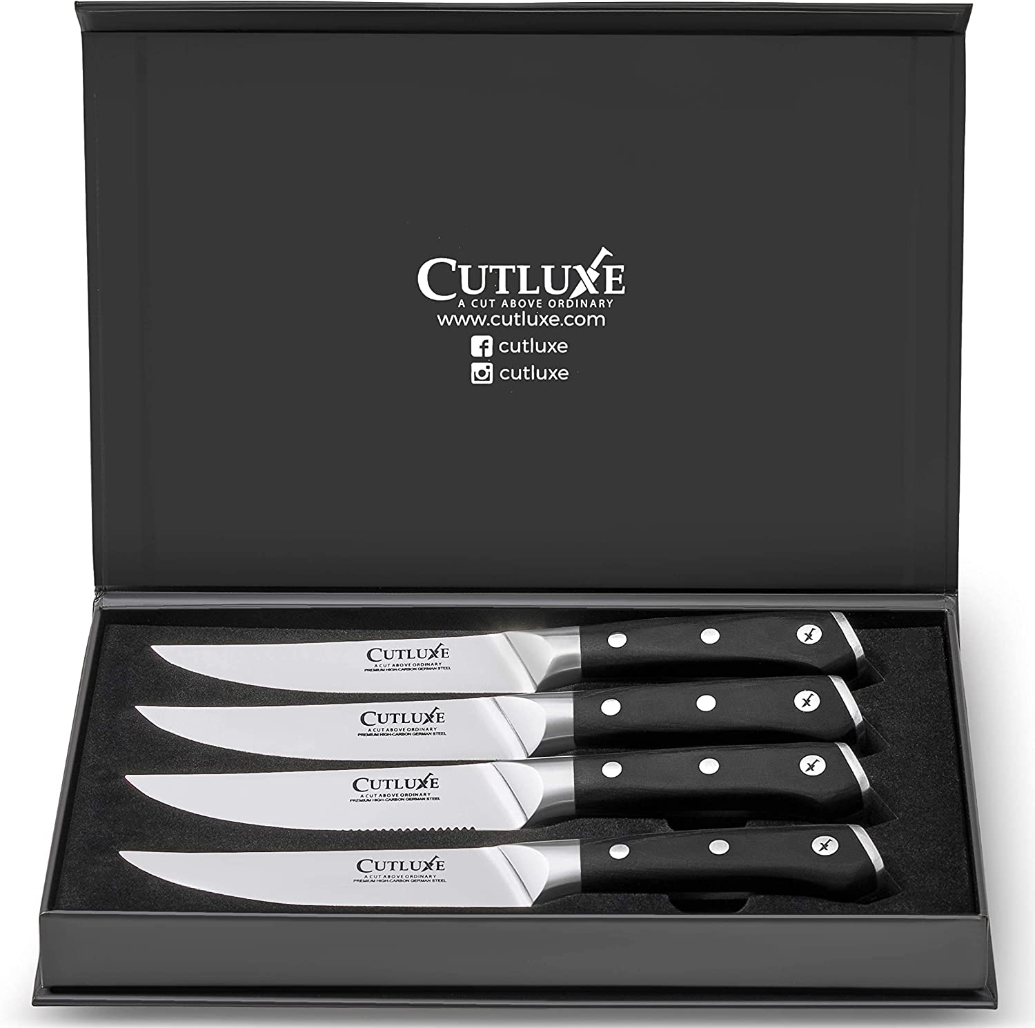  Misen Steak Knives Set of 4 - Serrated Steak Knife Set - Four  Stainless Steel Serrated Steak Knives - Black: Home & Kitchen