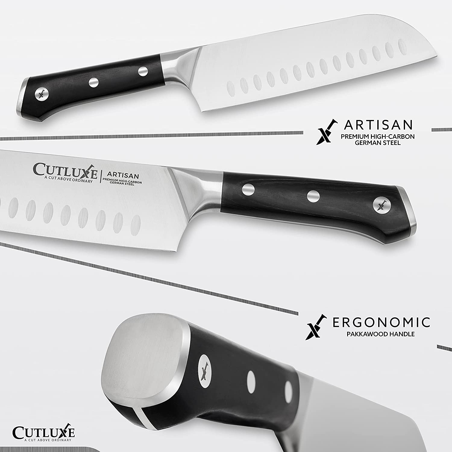 SpitJack Santoku Chef Utility Knife for Women and Men. Sharp Japanese Style Chefs Knives for Chopping and All Cooking Styles. Home Kitchen Gifts for