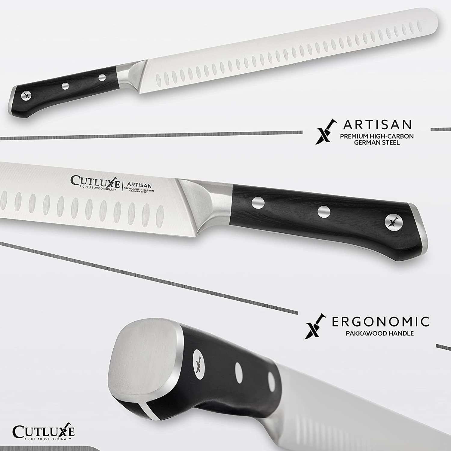Cutluxe Slicing Carving Knife â€“ 12 Inch Granton Edge Kitchen Knife Forged  of High Carbon German Steel â€“ Ergonomic Handle