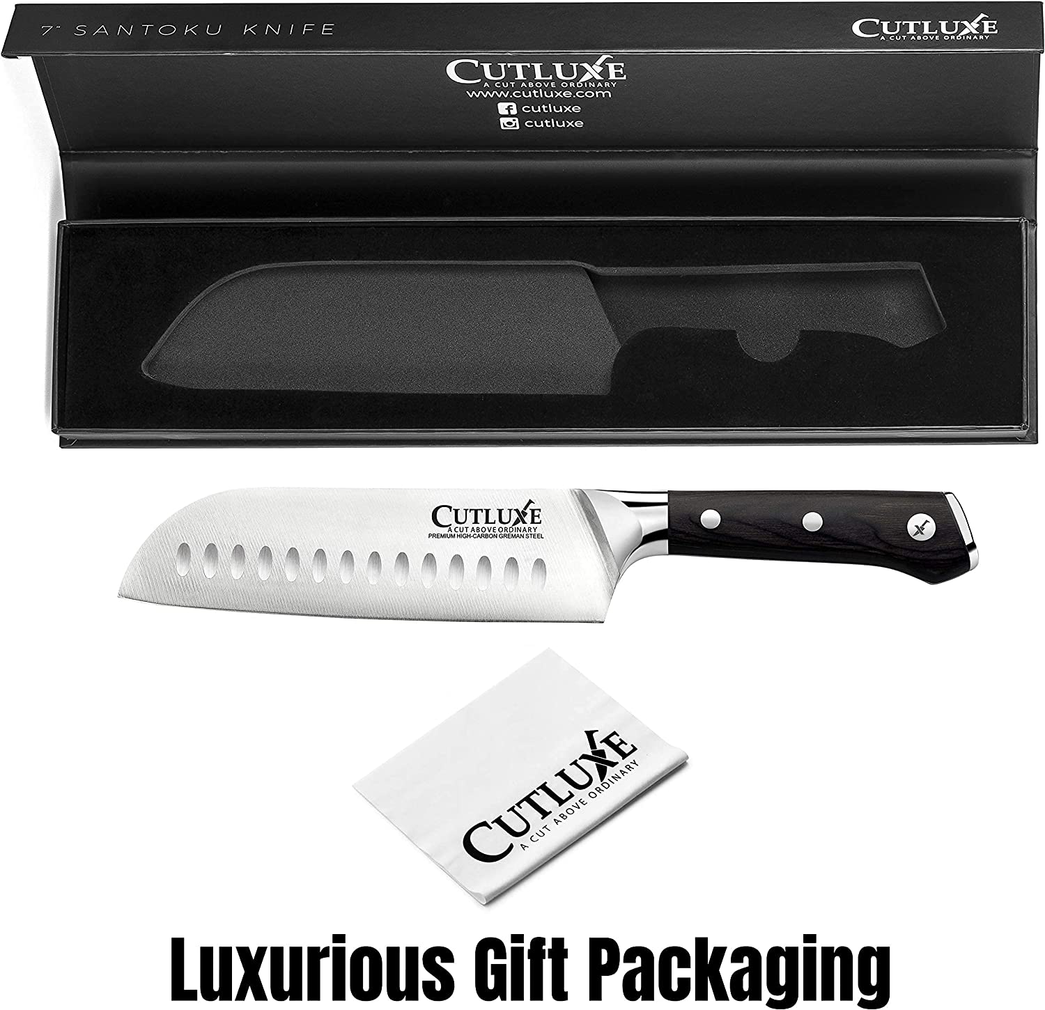 Cutluxe Santoku Knife – 5 Multipurpose Kitchen Knife for Cutting Slicing & Chopping – Forged High Carbon German Steel – Full Tang & Razor Sharp –